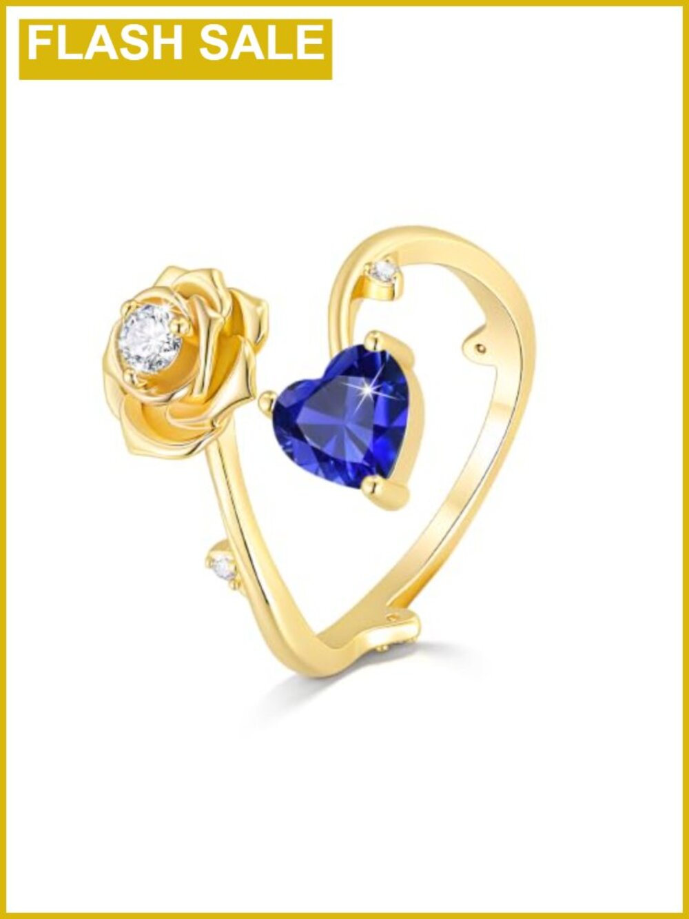 Gold Plated Copper Birthstone Heart Open Ring Adjustable Women's Jewelry